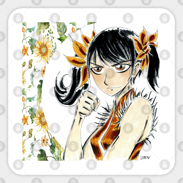 asian girl fighter ecopop in floral kawaii art in nature landscape portrait Sticker by jorge_lebeau